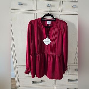 NWT Knox Rose Flowy Wine Red Blouse